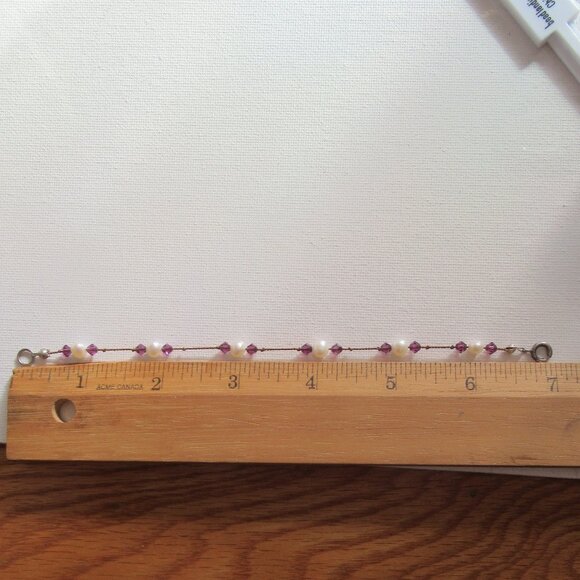 Amethyst & pearl bracelet, 925 Silver Clasp, Vintage, 7" - Picture 7 of 8